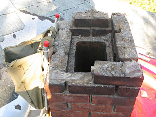 Chimney partially disassembled