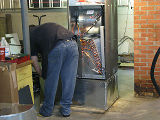 Air handler in place atop its base