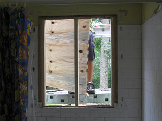 Plywood for bathroom window hole