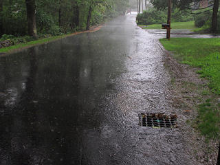 Heavy rain, street drainage