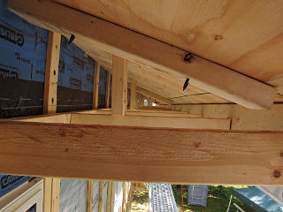 View through overhang soffit area