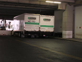 Two trucks comfortably sleeping under hotel