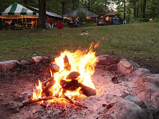 View across the fire-pit and main lawn