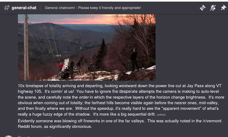 Timelapse video noted into a Discord server