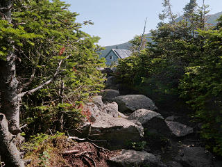 Roof of Greenleaf hut ahead
