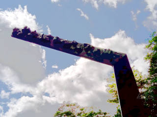 Assembly of bumps forming great stone face image