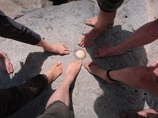 Feet around a survey benchmark