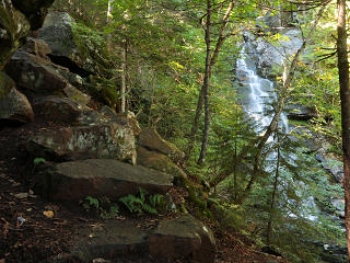 Beaver Brook ascends next to a long cascade