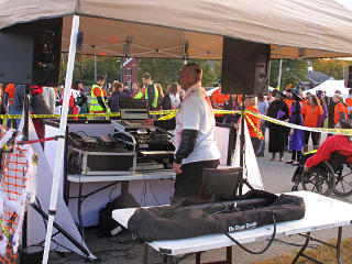 Volunteer/staff briefing, using DJ system