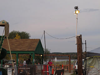 Power flown from pavilion to volleyball net