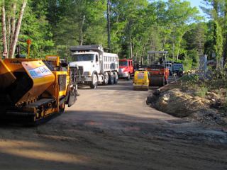 Paving equipment lined up
