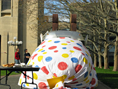 Toaster almost hidden by wind-puffed Wonder Bread bag