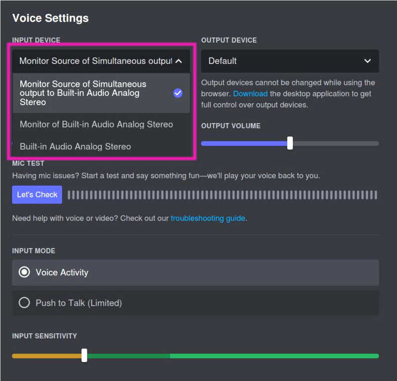 example of input selection