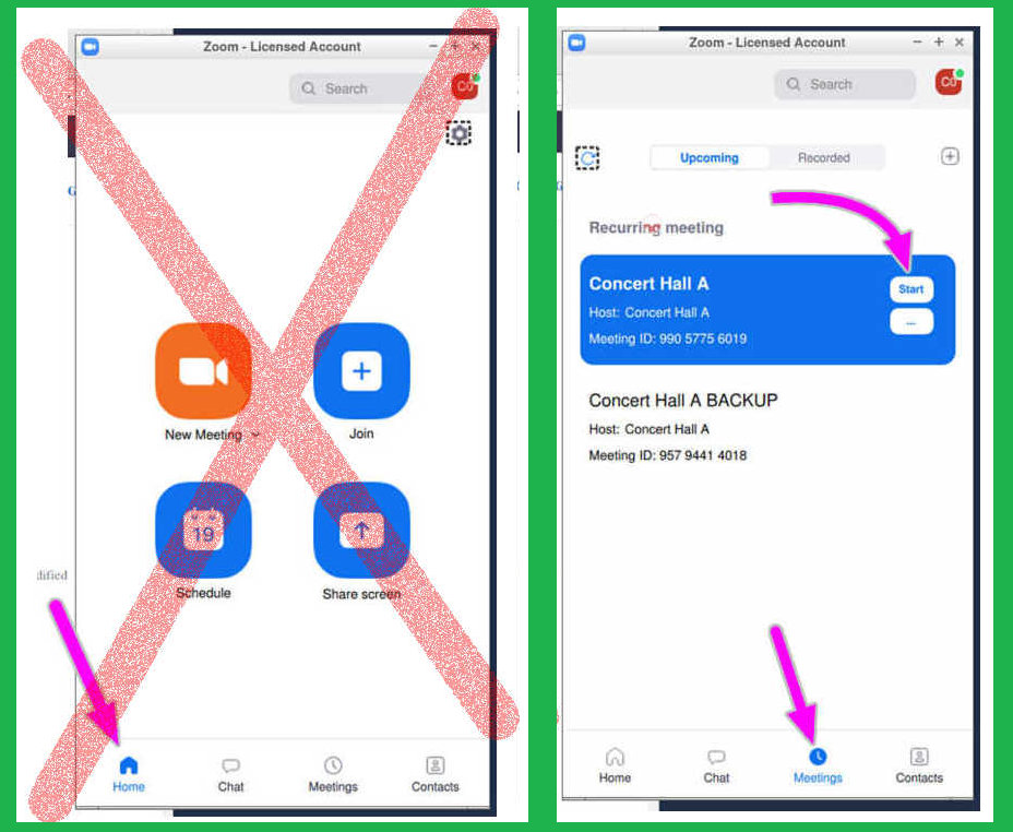 Zoom home screens when signed in