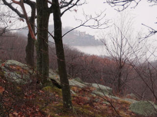 Bannermans castle in the distance