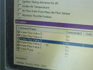 OBD-II water-valve activation screen