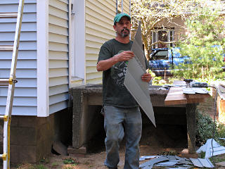 Funny shot during siding cutting