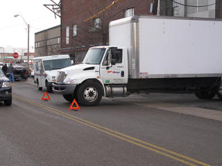 Warning triangles around truck