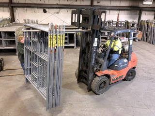 Scaff ends all hung on forklift