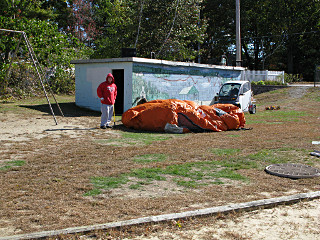 Pumpkin-shaped moonbounce, down