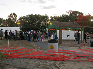 People crowding into food area